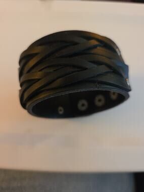 Vintage Black Leather Braided Cuff Bracelet